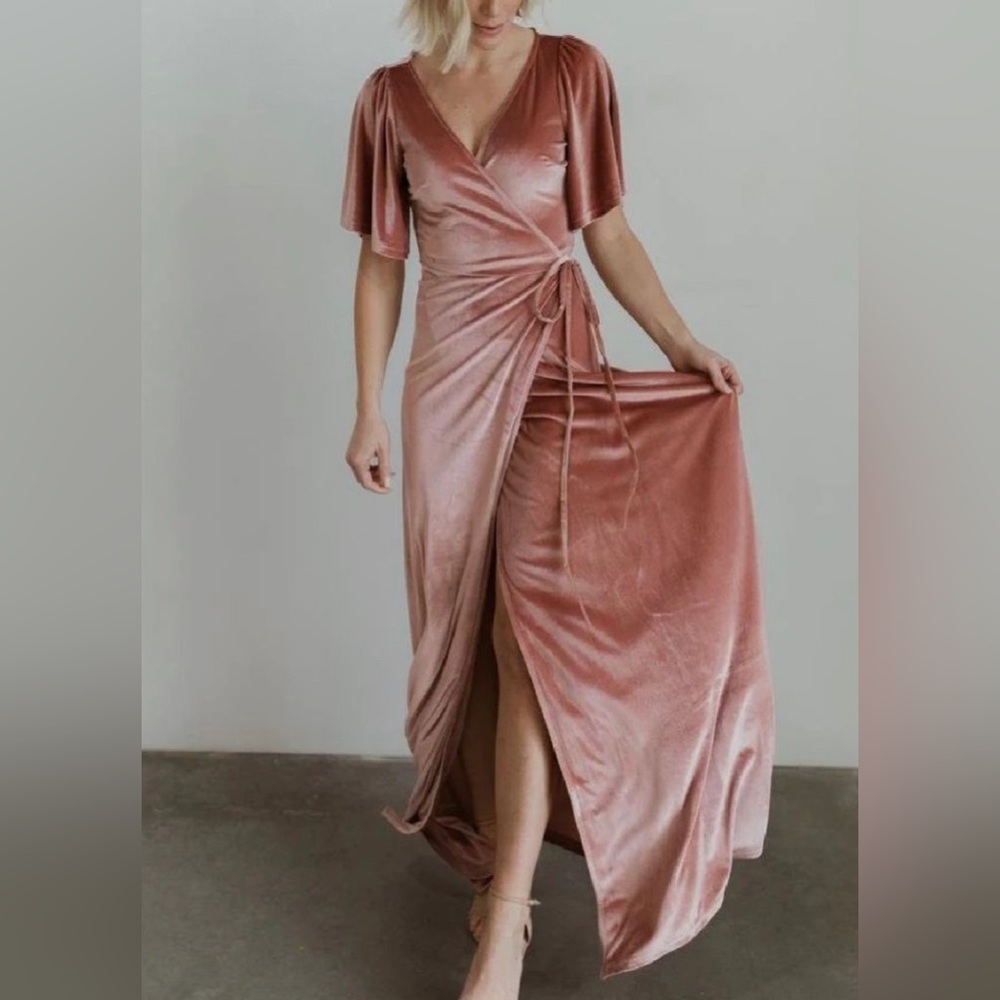 Nwot BALTIC BORN Maxi Dress, L, Mauve Velvet, True Wrap, Butterfly Sleeve